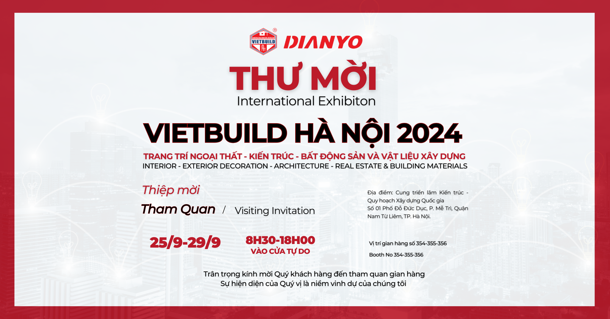 Thư mời: Tham quan triển lãm Quốc Tế Vietbuild Hà Nội 2024 - Lần 3