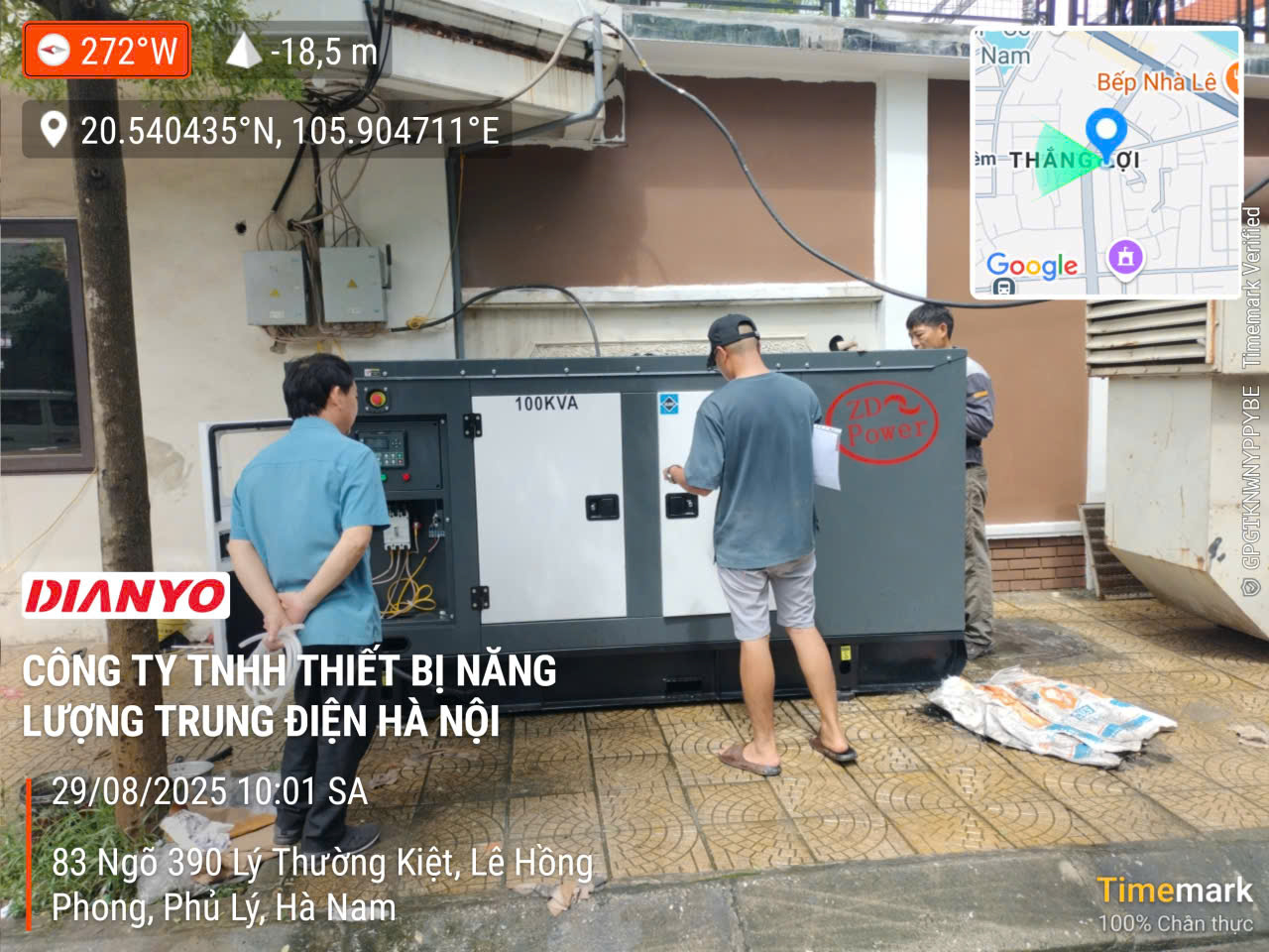 Lắp đặt máy phát điện Dianyo 100D tại Phủ Lý – Hà Nam. Giải pháp nguồn điện dự phòng bền bỉ, tiết kiệm, vận hành ổn định cho doanh nghiệp và hộ kinh doanh.