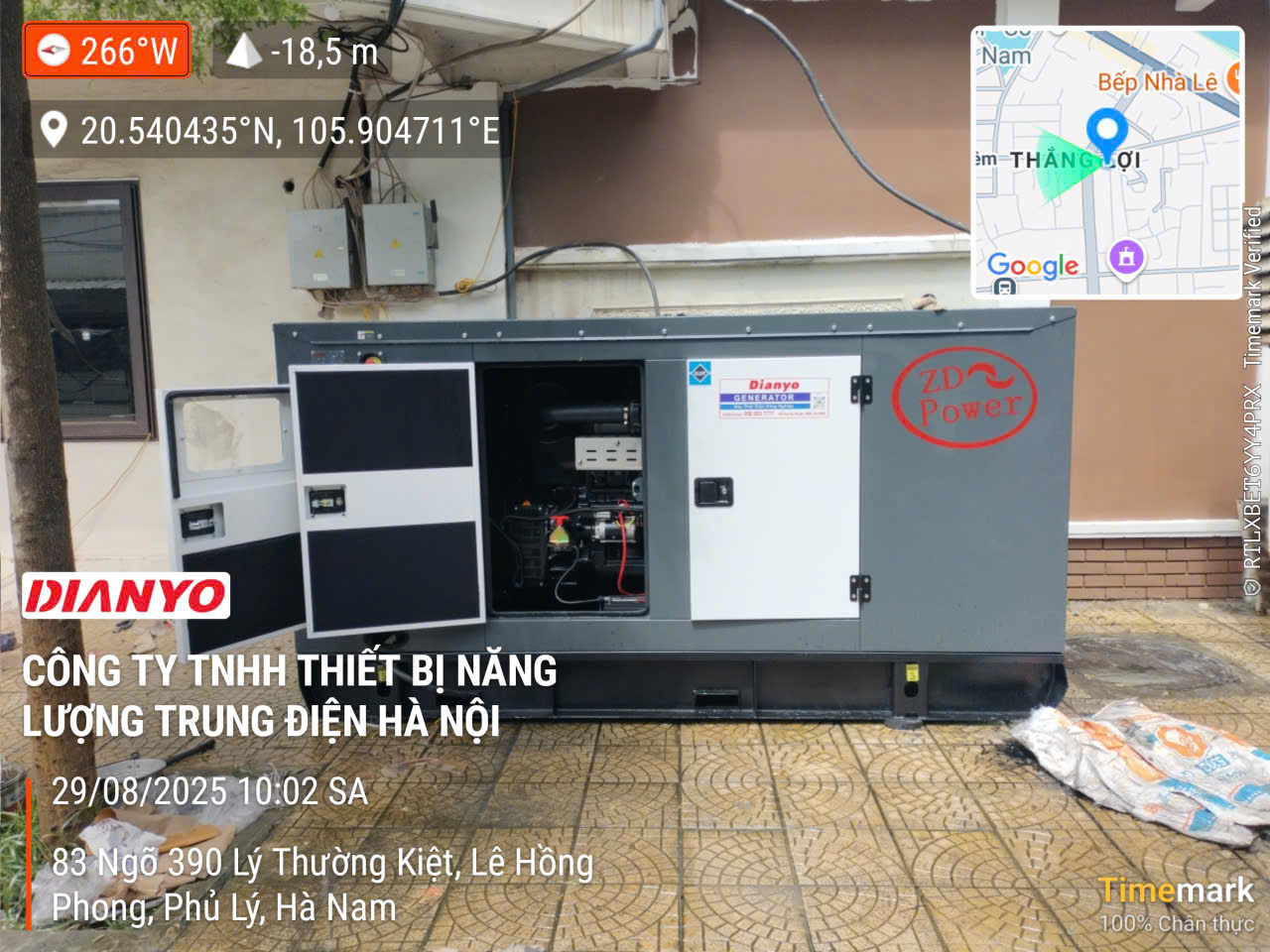 Lắp đặt máy phát điện Dianyo 100D tại Phủ Lý – Hà Nam. Giải pháp nguồn điện dự phòng bền bỉ, tiết kiệm, vận hành ổn định cho doanh nghiệp và hộ kinh doanh.