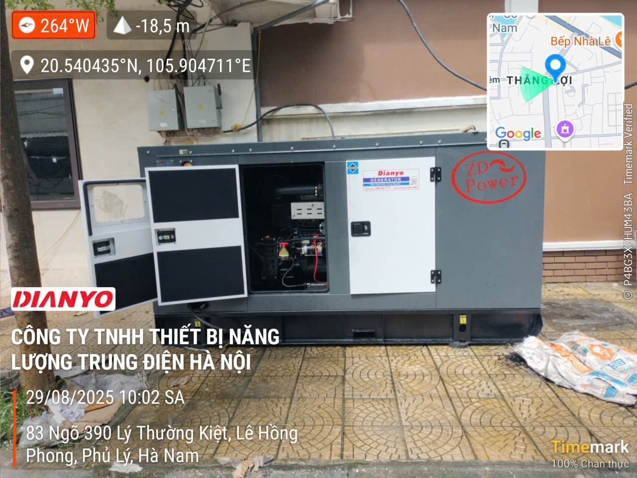Lắp đặt máy phát điện Dianyo 100D tại Phủ Lý – Hà Nam. Giải pháp nguồn điện dự phòng bền bỉ, tiết kiệm, vận hành ổn định cho doanh nghiệp và hộ kinh doanh.