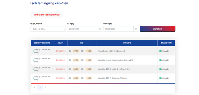 tra cứu lịch cắt điện tại Quận H&agrave; Đ&ocirc;ng